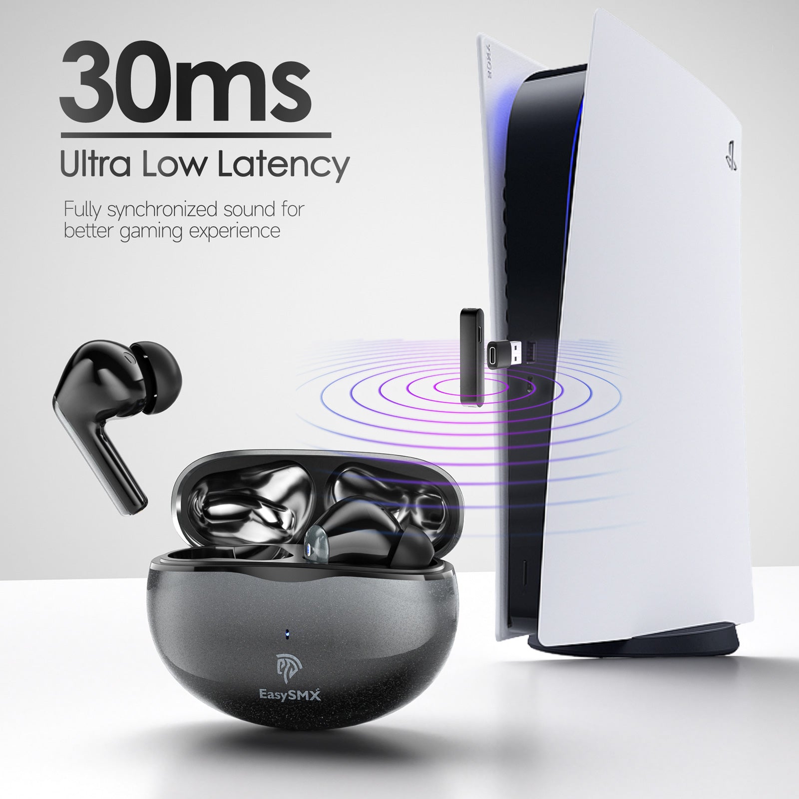 EASYSMX TG-01 Wireless Gaming Earbuds Noise Cancelling 2.4Ghz Bluetooth Earphones for PC PS5 PS4 EASYSMX TG-01 Wireless Gaming Earbuds Noise Cancelling 2.4Ghz Bluetooth Earphones for PC PS5 PS4